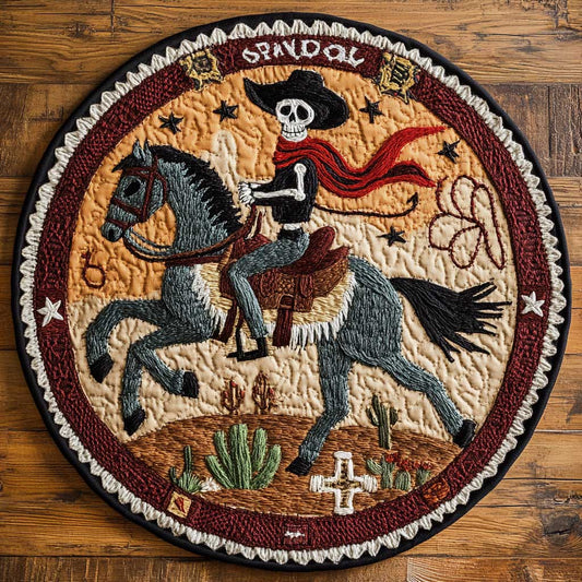 Skeleton Cowboy Trail WN1205087CL Quilted Round Mat