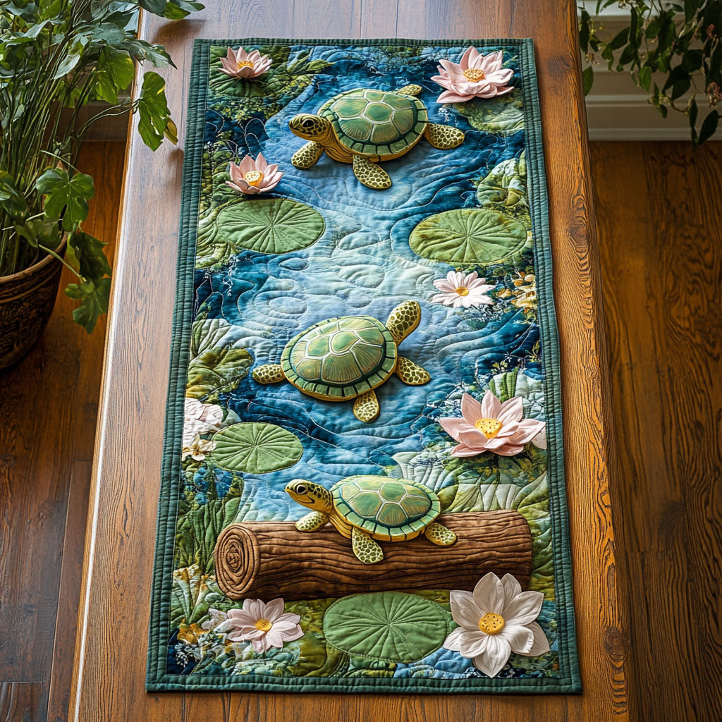 Lotus Turtle WJ2804022CL Quilted Table Runner