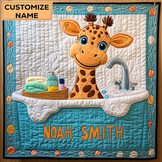 Baby Giraffe Bubble Bath WY2607002CL Personalized Baby Quilt