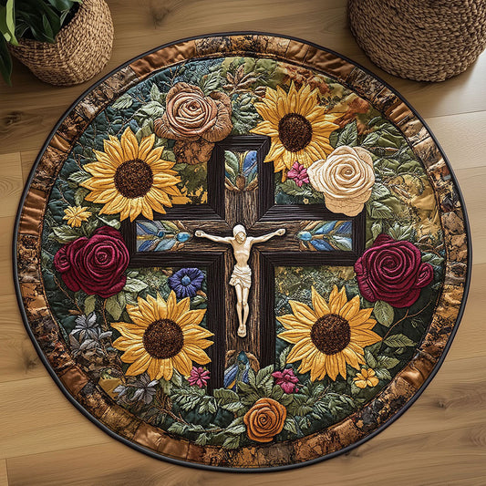 Sacred Rose Cross WN2108109CL Quilted Round Mat