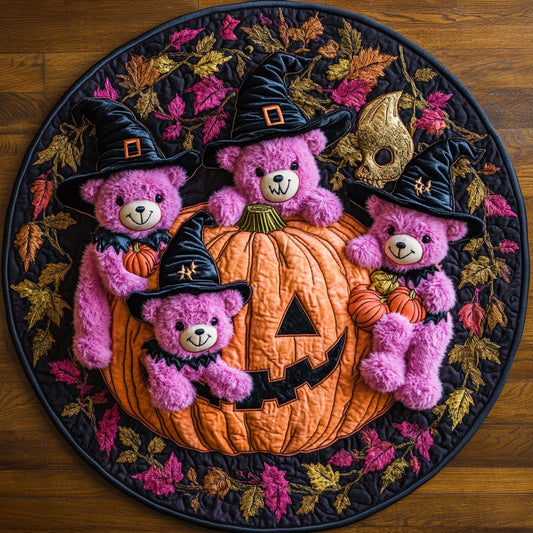 Pumpkin Glow Teddy Bear WN1208061CL Quilted Round Mat