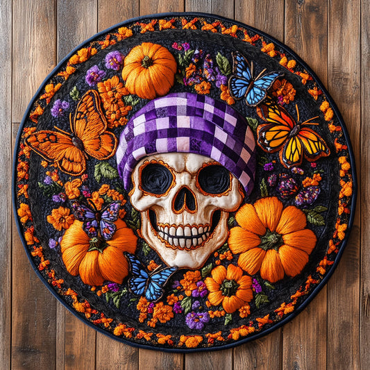 Grim Rose Skull WN1308056CL Quilted Round Mat
