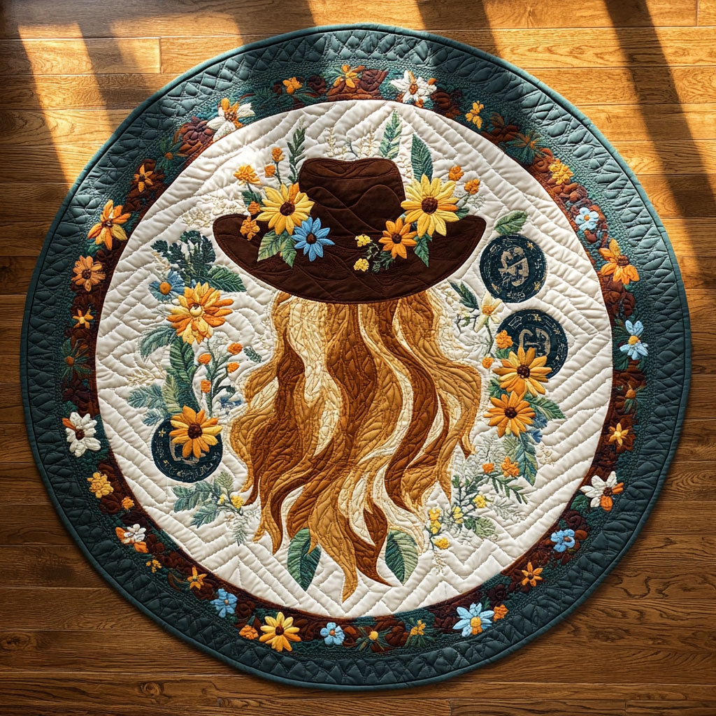 Wildflower Cowgirl Hair WY2008102CL Quilted Round Mat