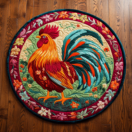Colorful Rooster WY2904055CL Quilted Round Mat