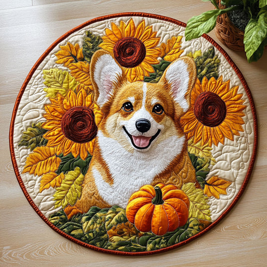 Happy Corgi CW0207024CL Quilted Round Mat
