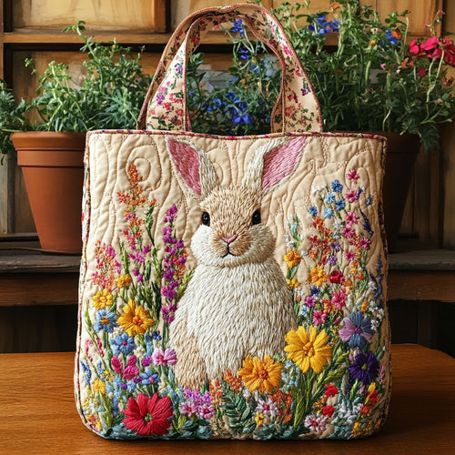 Rabbit Flower CW1001012CL Quilted Tote Bag
