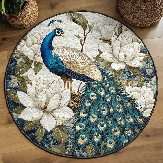 Peacock And White Flower WY2003129CL Quilted Round Mat