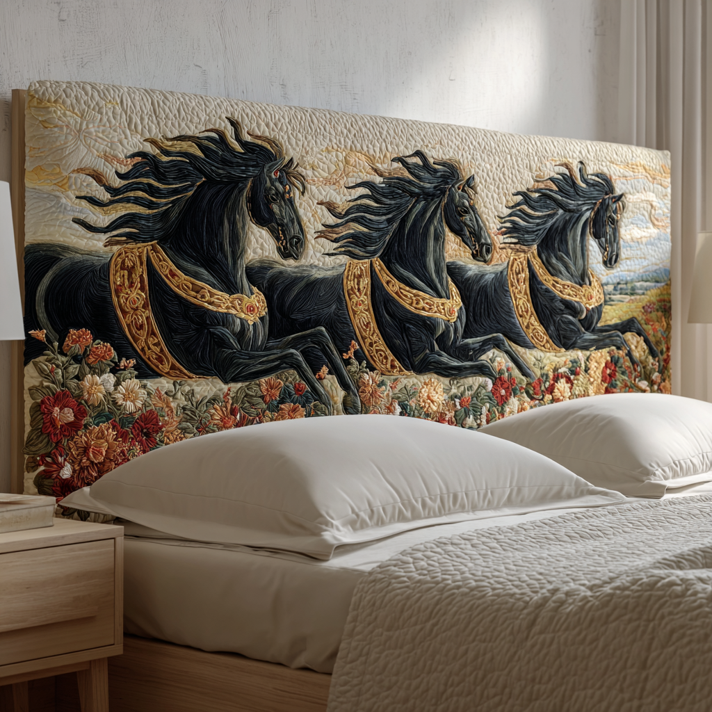 Golden Black Horses XR2412016CL Quilted Headboard Slipcover