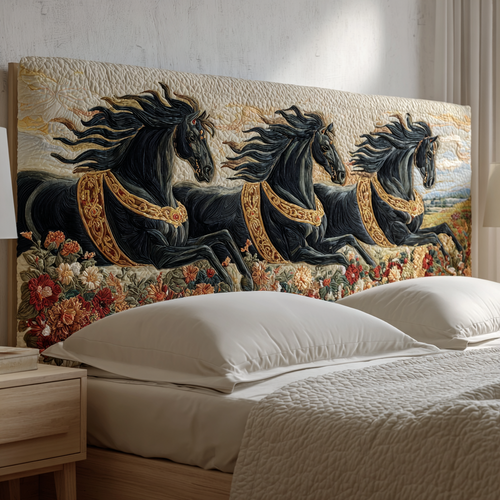Golden Black Horses XR2412016CL Quilted Headboard Slipcover