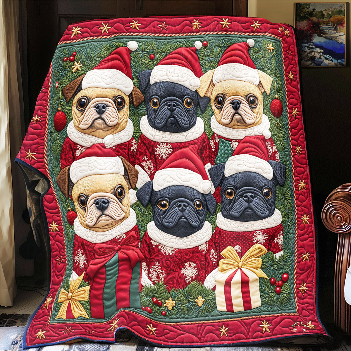 Festive French Bulldog CW1411049CL Quilt