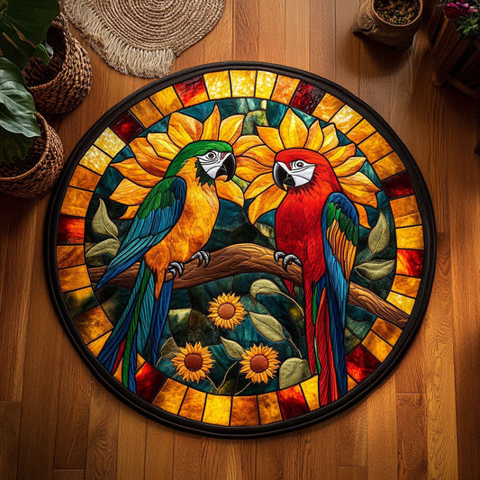 Couple Parrot In Sunflower WY2305004CL Quilted Round Mat