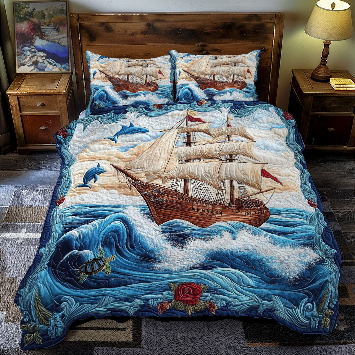Sailboat And Dolphin WY09120067CL Duvet Cover Set
