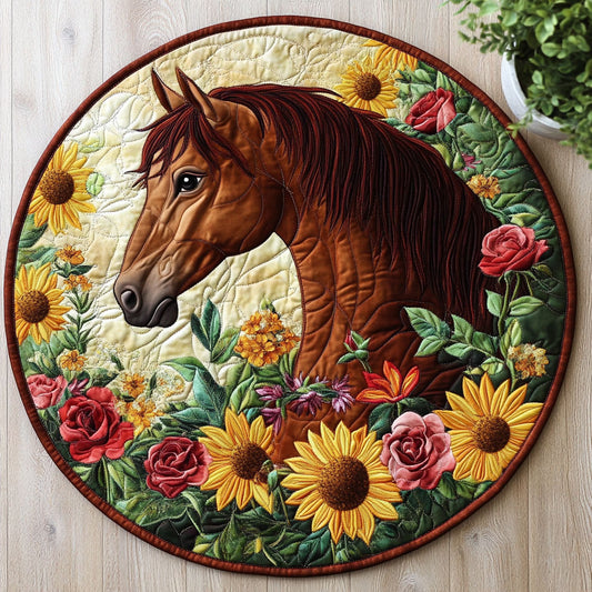 Floral Horse CW1807044CL Quilted Round Mat