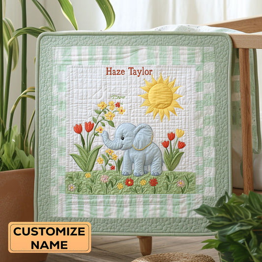 Elephant Sunshine WN1807049CL Personalized Baby Quilt