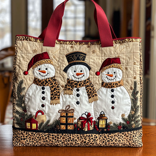 Leopard Print Snowman CW1411070CL Quilted Tote Bag