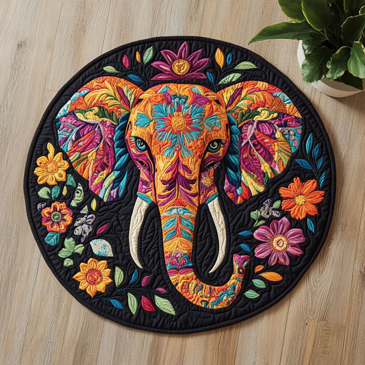 Floral Elephant CW0407025CL Quilted Round Mat