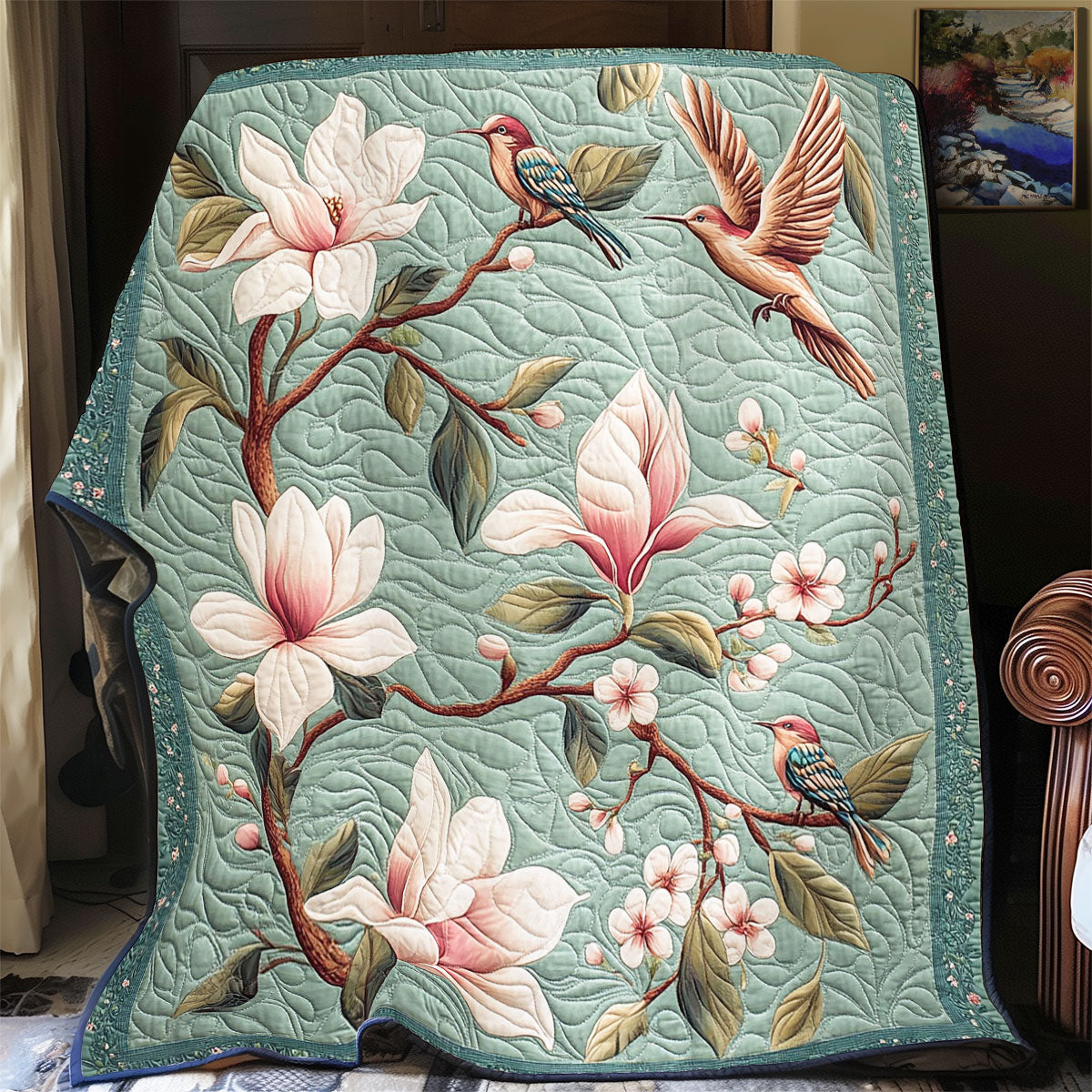 Hummingbird And White Flower WY2201071CL Quilt