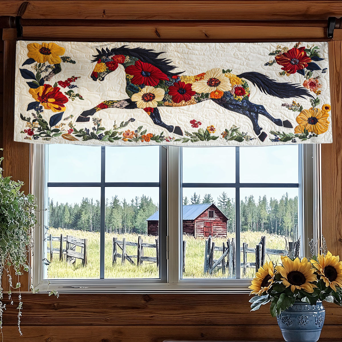 Boho Horse Bloom WN1606042CL Quilted Valance