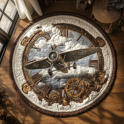 Vintage Airplane WY0206046CL Quilted Round Mat
