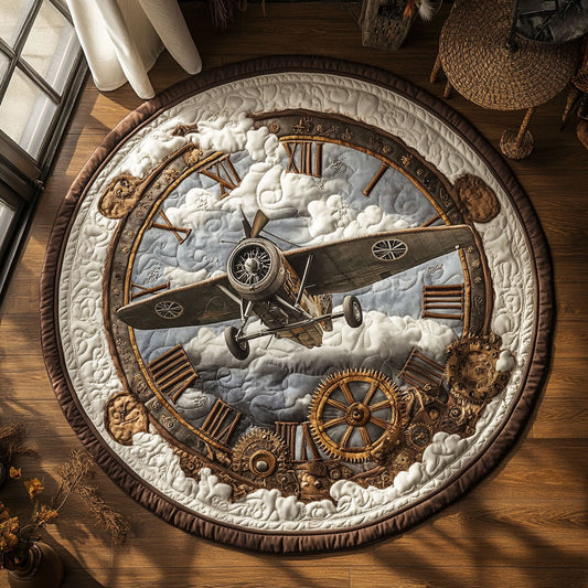 Vintage Airplane WY0206046CL Quilted Round Mat