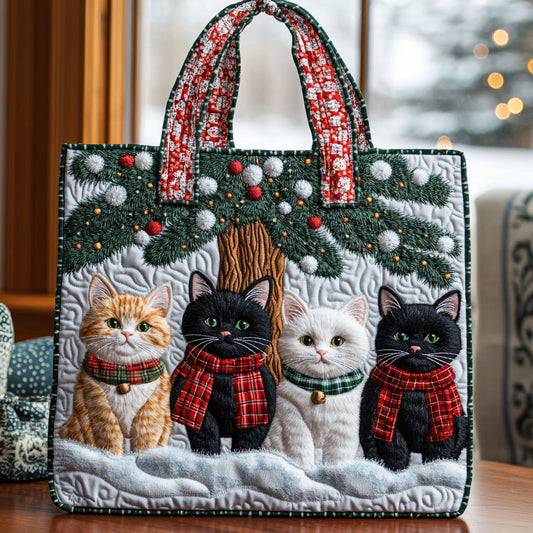 Snowy Tree Kitties LT2211007CL Quilted Tote Bag