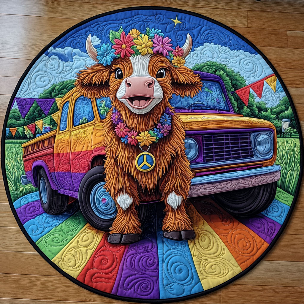 Happy Trails Cow LT1911027CL Quilted Round Mat