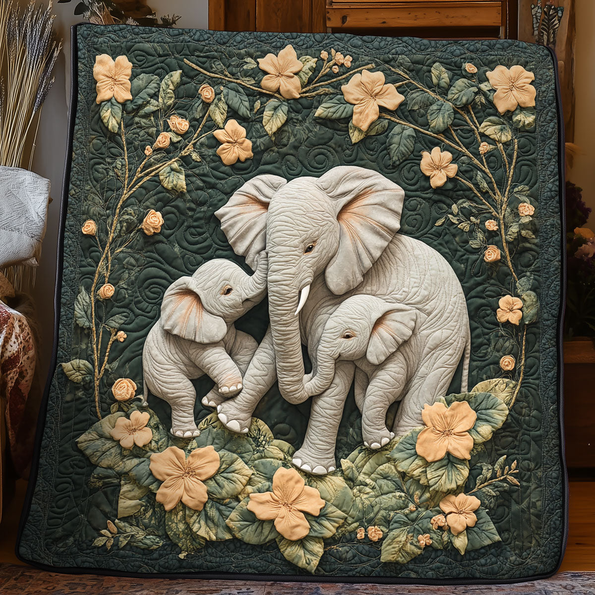 Charming Elephant Family WX1306007CL Quilt