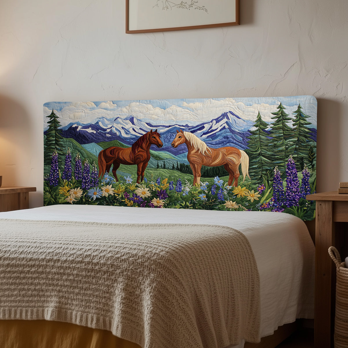 Floral Horses XR1212017CL Quilted Headboard Slipcover