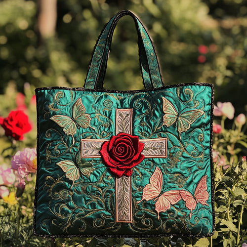 Holy Rose Cross CW0910023CL Quilted Tote Bag
