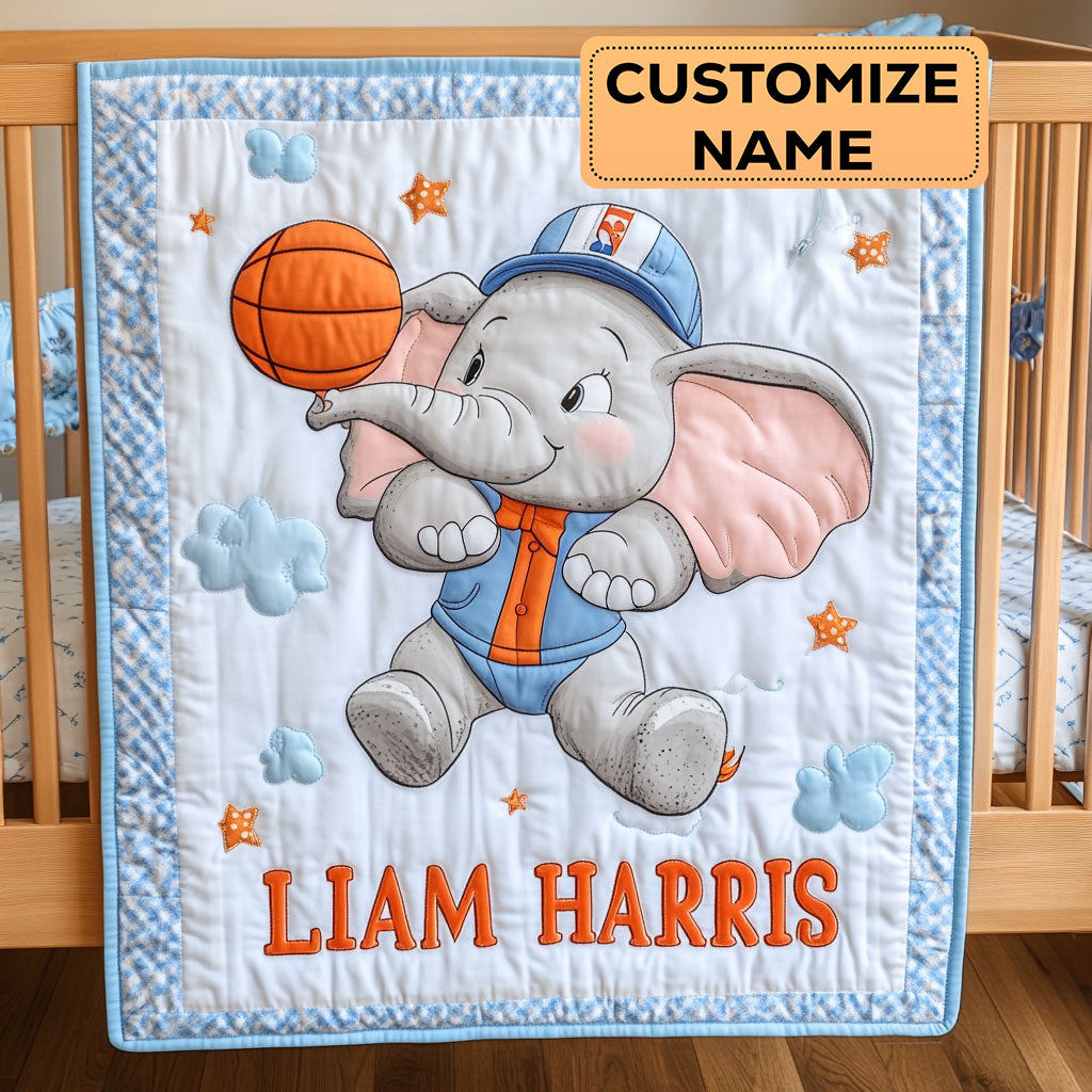 Sporty Elephant CW2107050CL Personalized Baby Quilt