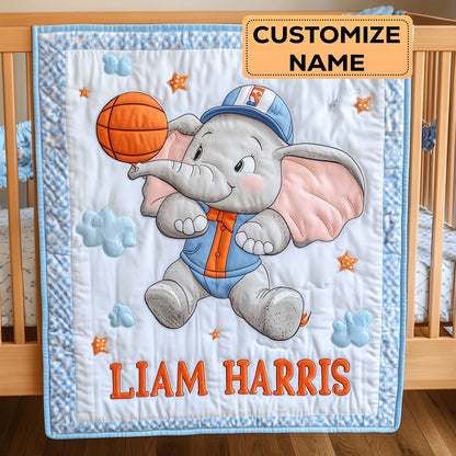 Sporty Elephant CW2107050CL Personalized Baby Quilt