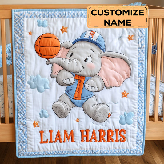 Sporty Elephant CW2107050CL Personalized Baby Quilt