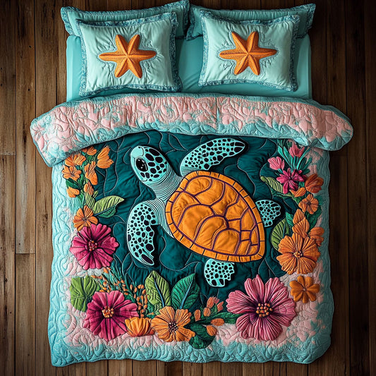 Floral Sea Turtle WY1108069CL Duvet Cover Set