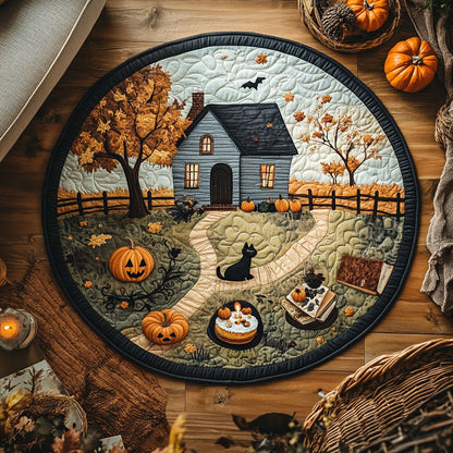 Halloween Black Cat Cottage WY1908012CL Quilted Round Mat