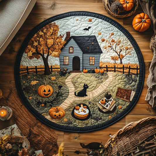 Halloween Black Cat Cottage WY1908012CL Quilted Round Mat