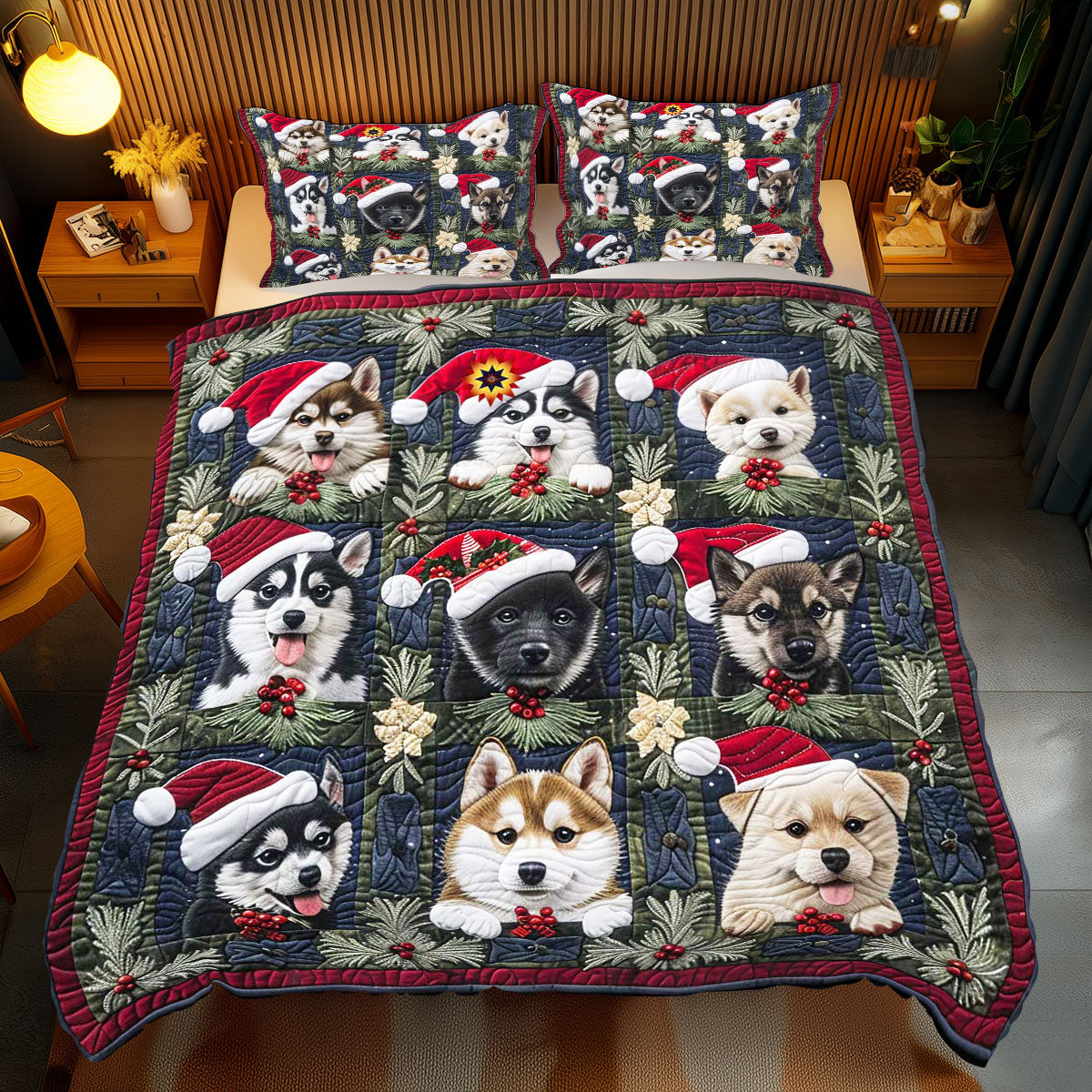 Husky Puppies Christmas WP2211018CL Duvet Cover Set