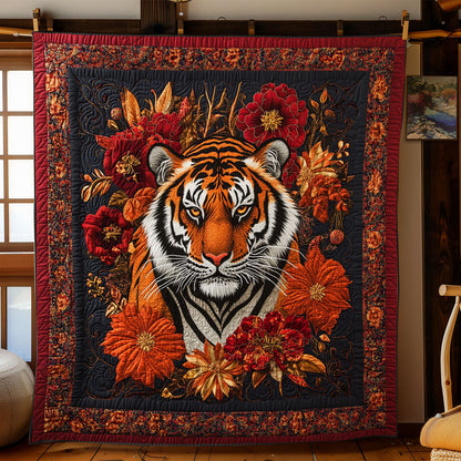 Red Flower Tiger Portrait WY1401037CL Quilt