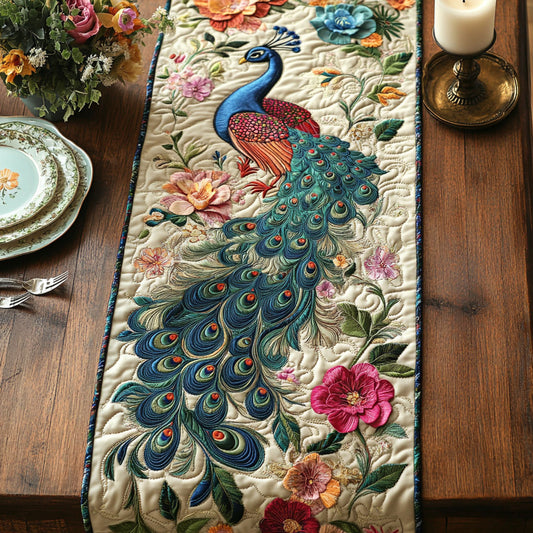 Beautiful Peacock CW3006002CL Quilted Table Runner