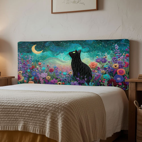 Mystic Starry Night Cat CW2212028CL Quilted Headboard Slipcover