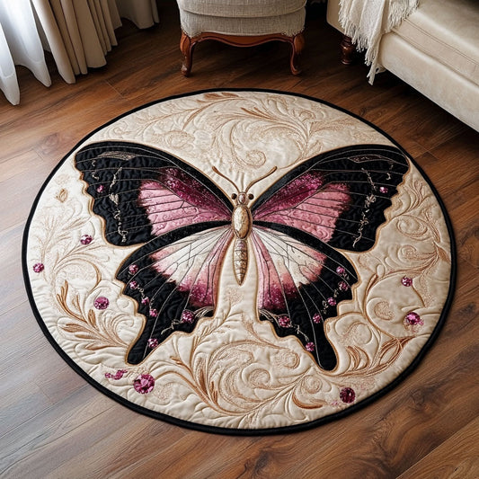 Black Pink Butterfly WY2203006CL Quilted Round Mat