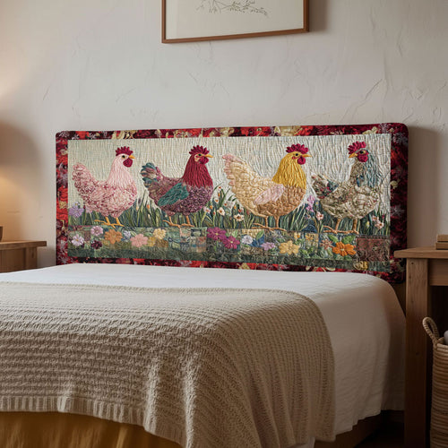 Chicken Festive Roost WN1312020CL Quilted Headboard Slipcover