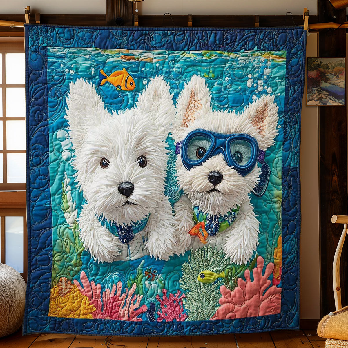 Westie Goes Diving WN0304020CL Quilt