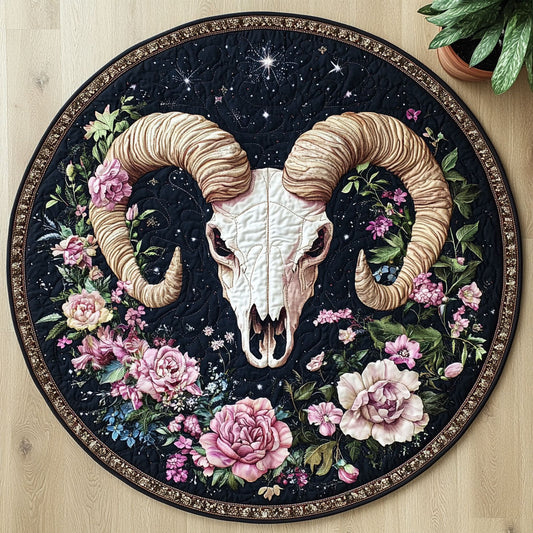Ram Skull Flower CW0807039CL Quilted Round Mat