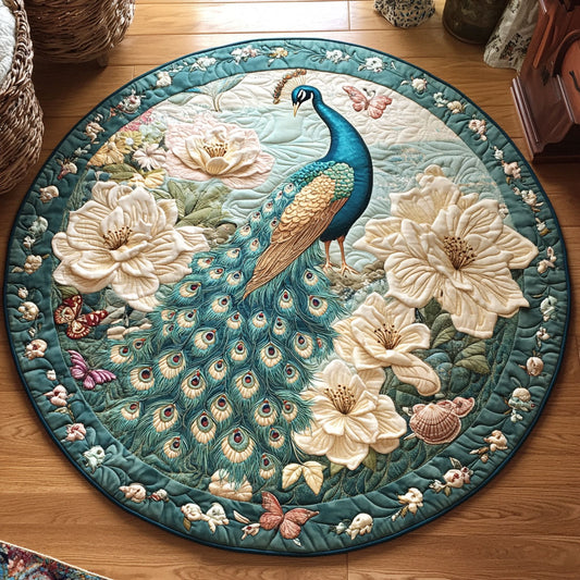 White Magnolia Peacock WY1408056CL Quilted Round Mat