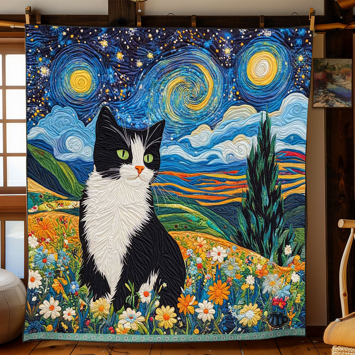 Tuxedo Starry Night Flower Field WP0411032CL Quilt