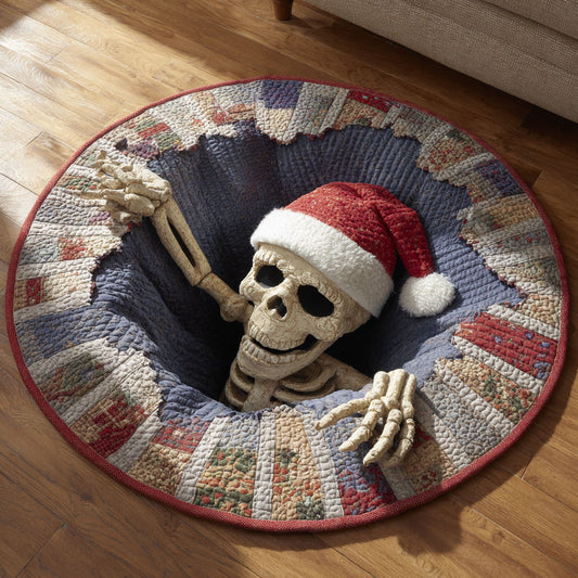 Skeleton Santa Descent WN2609075CL Quilted Round Mat