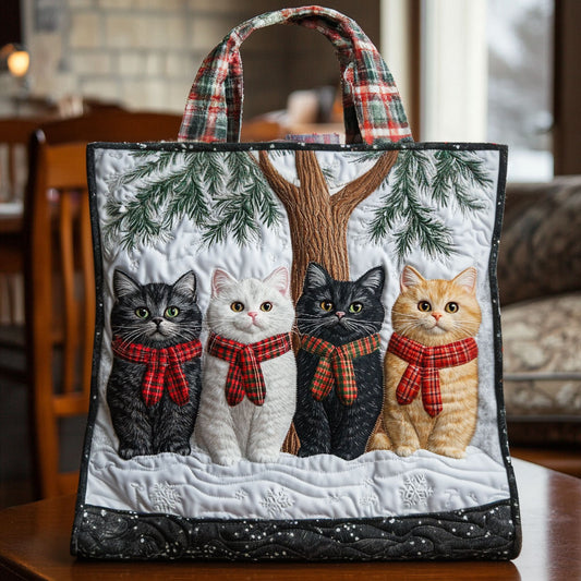 Plaid Scarf Cat LT2211008CL Quilted Tote Bag