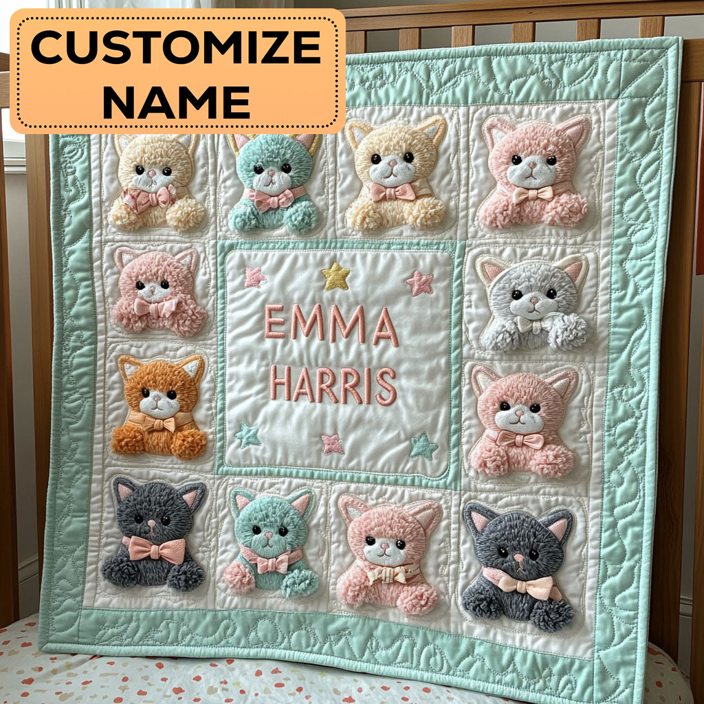 Kitten Hug CW2807032CL Personalized Baby Quilt