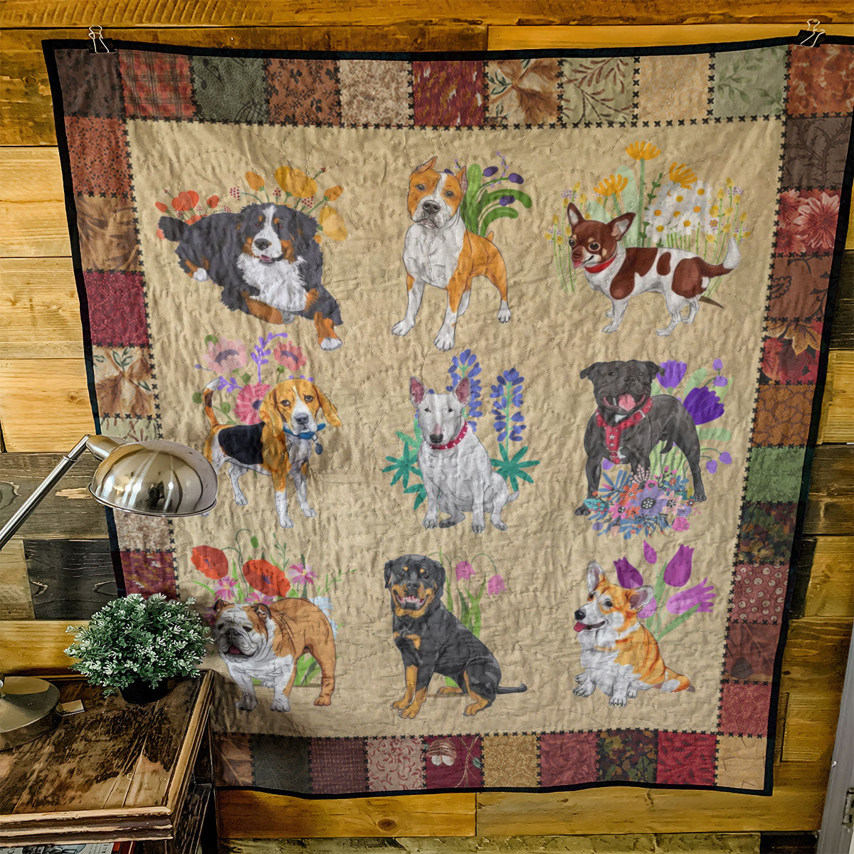 Dog Breeds Flower YR1608003CL Quilt