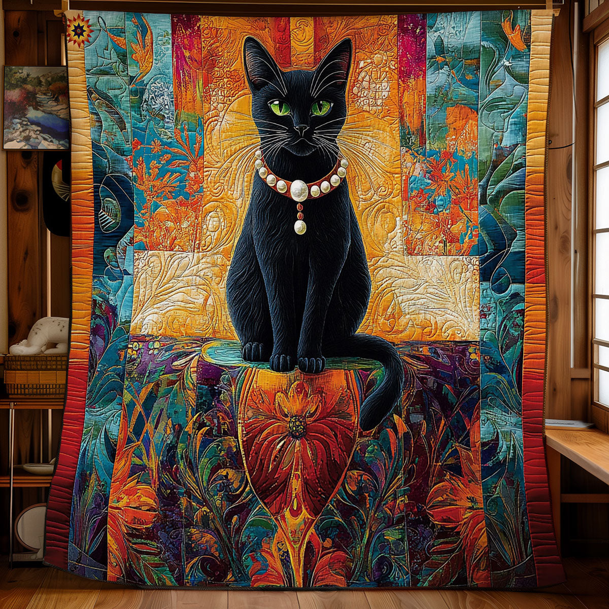 Black Cat Portrait WY2512004CL Quilt